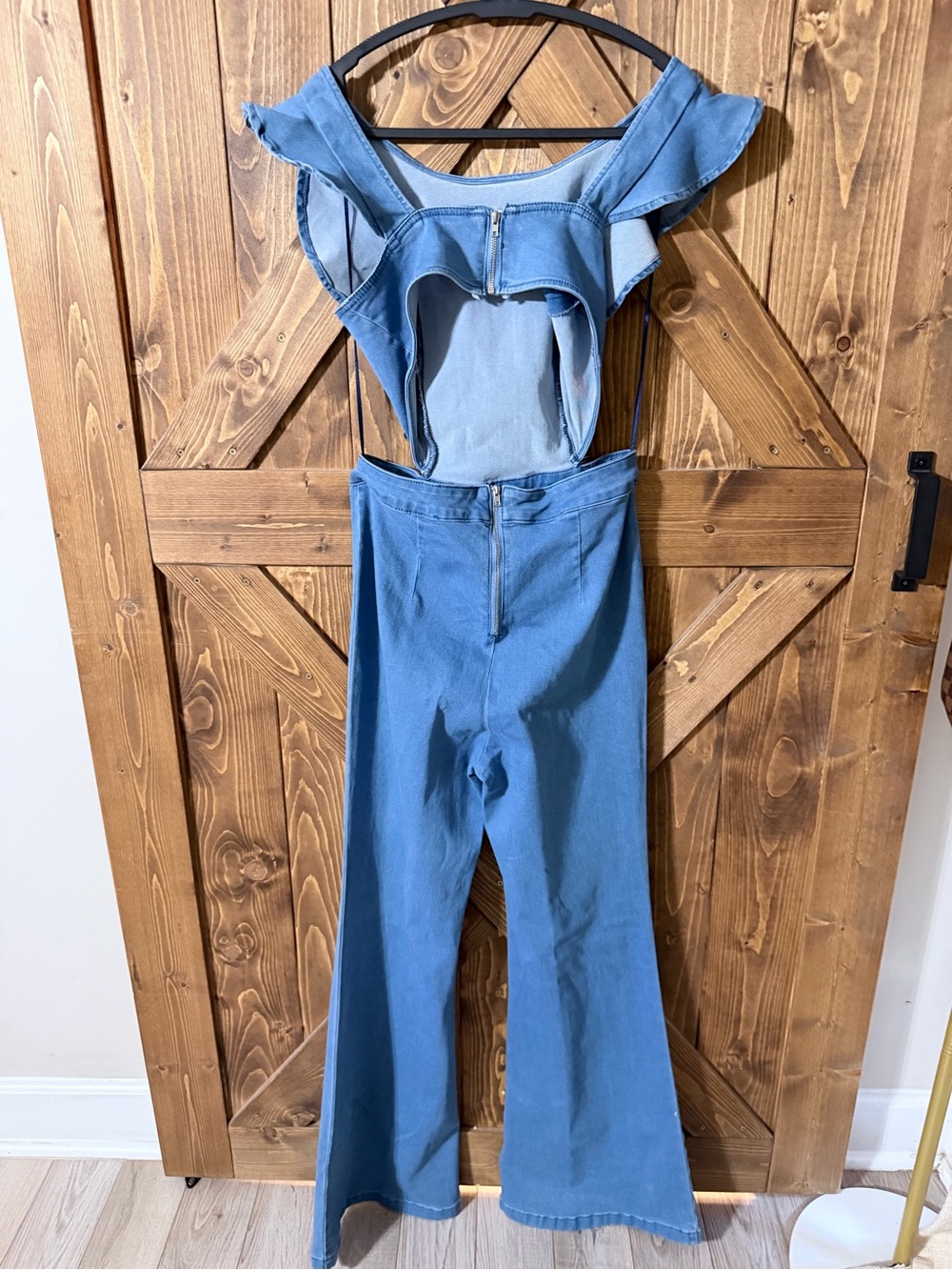 Jealous Tomato Blue Denim Ruffle-Strap Wide-Leg Jumpsuit